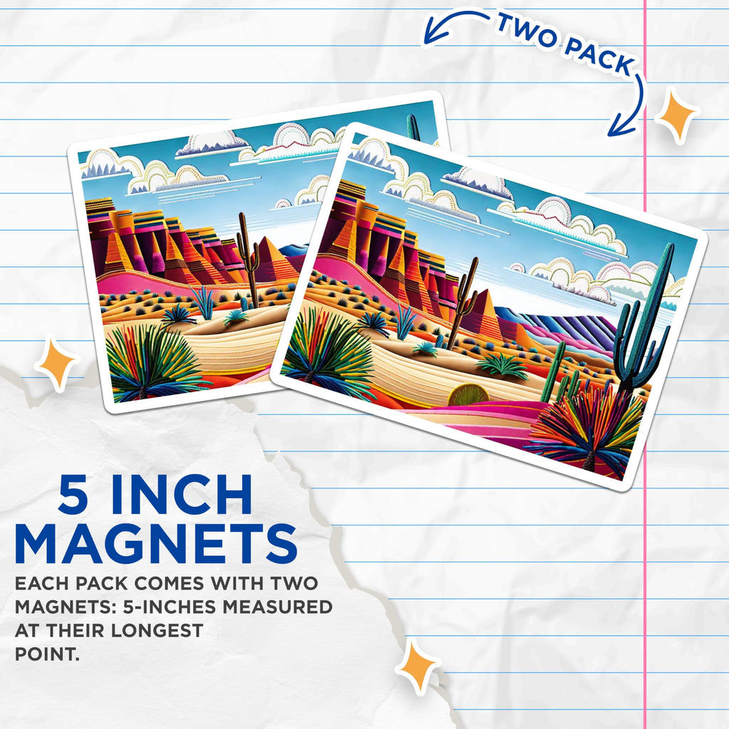 (2 Pack) Desert Landscape Magnets - Southwestern Art Magnets - Cactus Scene Fridge Decor - 5" On Longest Side - Premium Magnet - for Cars, Refrigerators, Toolboxes, Lockers - Made in USA - MAG18612