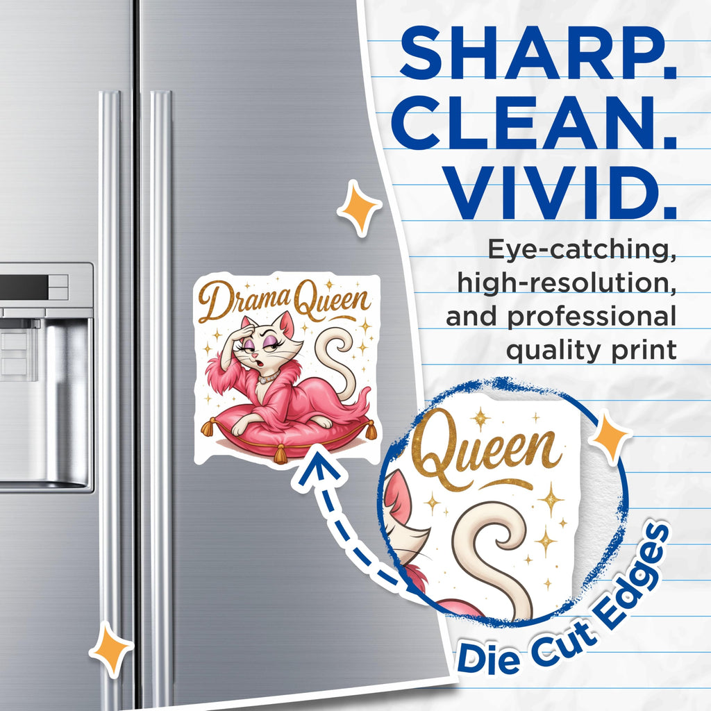(2 Pack) Drama Queen Cat Magnets - Sassy Feline Refrigerator Decor - Glamorous Pet Kitchen Accessories - 5 Inches On Longest Side - Thick Durable Magnet - Made in USA - MAG22020