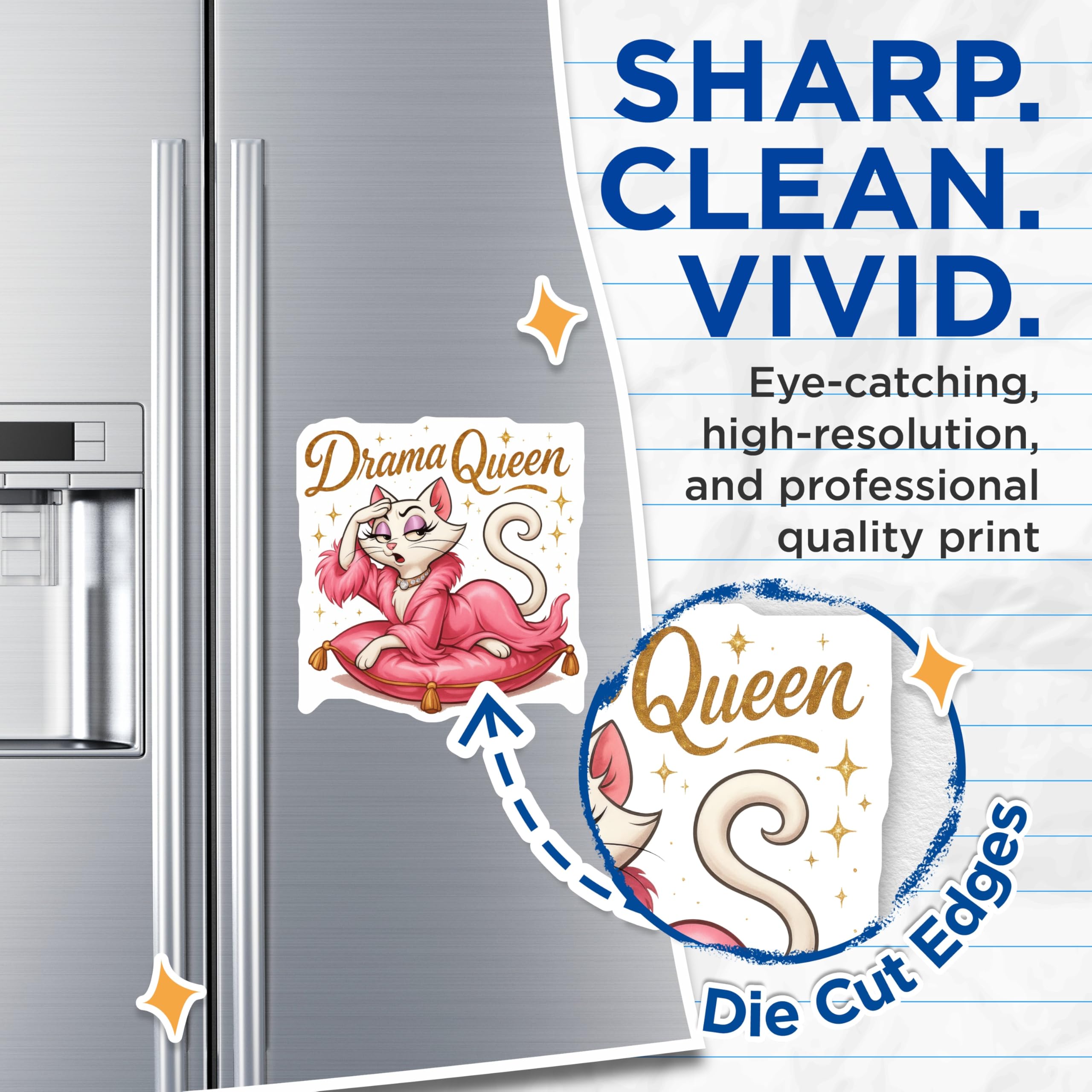 (2 Pack) Drama Queen Cat Magnets - Sassy Feline Refrigerator Decor - Glamorous Pet Kitchen Accessories - 5 Inches On Longest Side - Thick Durable Magnet - Made in USA - MAG22020