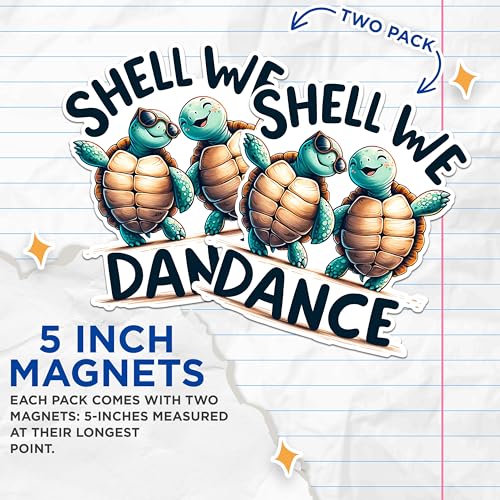 (2 Pack) Turtle Cartoon Magnets - Dancing Turtle Fridge Magnets - Cute Turtle Kitchen Magnets- 5" On Longest Side - for Fridges, Toolboxes, Cars - Made in USA - MAG2641