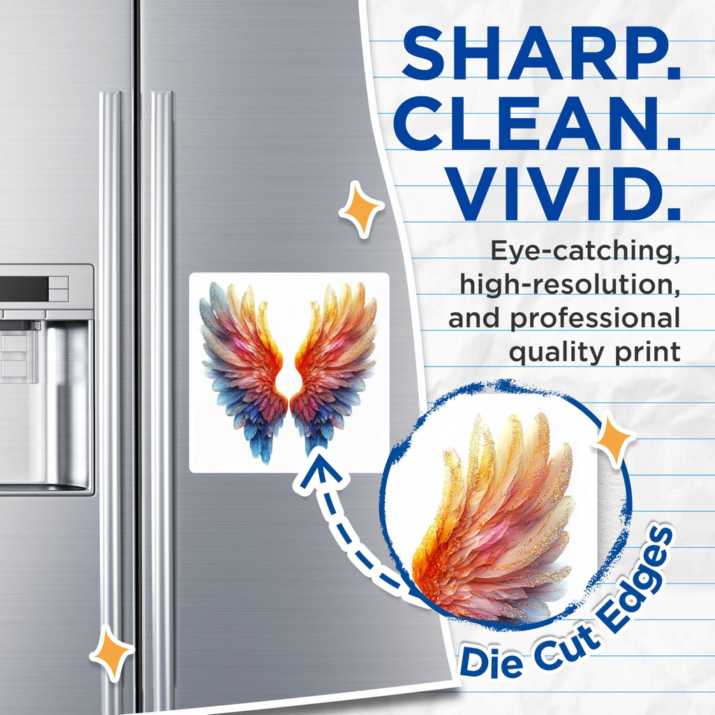 (2 Pack) Angel Wing Magnets - Glitter Feather Decor - Whimsical Refrigerator Art - 5 Inches On Longest Side - Thick Durable Magnet - Made in USA - MAG29276