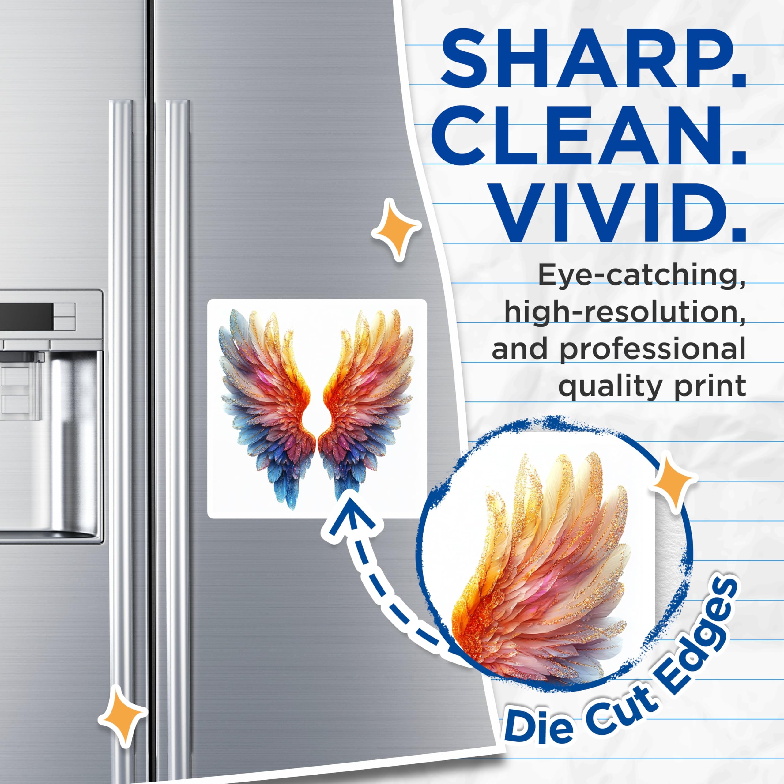 (2 Pack) Angel Wing Magnets - Glitter Feather Decor - Whimsical Refrigerator Art - 5 Inches On Longest Side - Thick Durable Magnet - Made in USA - MAG29276