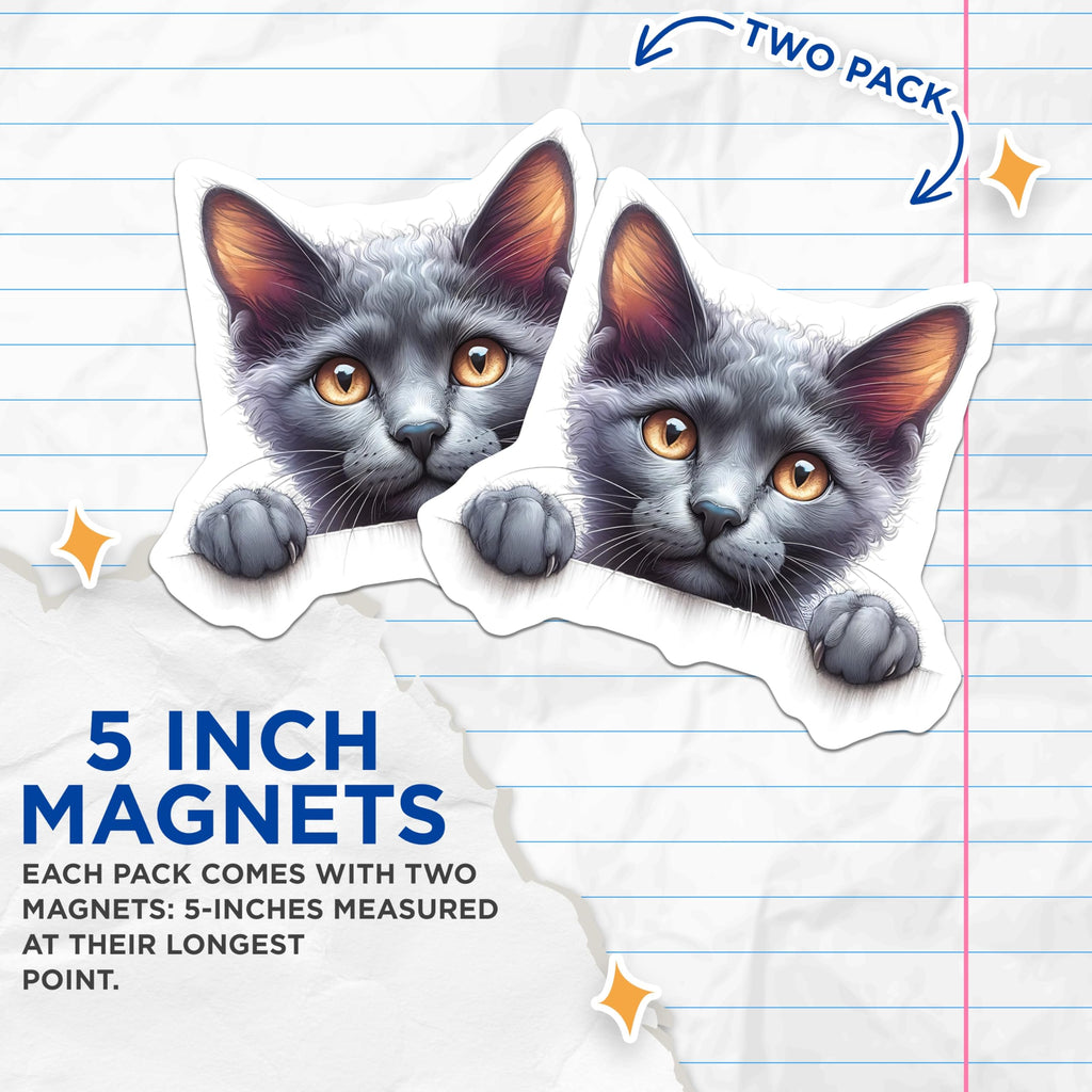 (2 Pack) Grey Cat Magnets - Cute Kitten Refrigerator Magnet - Animal Lover Decor - 5" On Longest Side - Premium Magnet - for Cars, Refrigerators, Toolboxes, Lockers - Made in USA - MAG14302