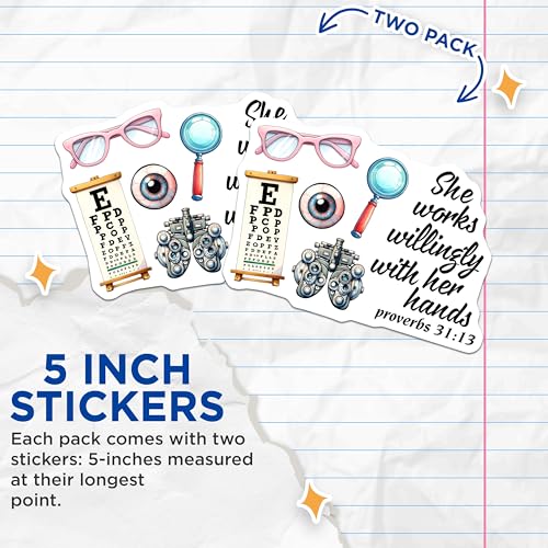 (2 Pack) Eye Doctor Stickers - Optometry Design - Inspirational Proverbs Quote - 5" On Longest Side - Sticks to Smooth Flat Surfaces - Made in USA - BMCS8090