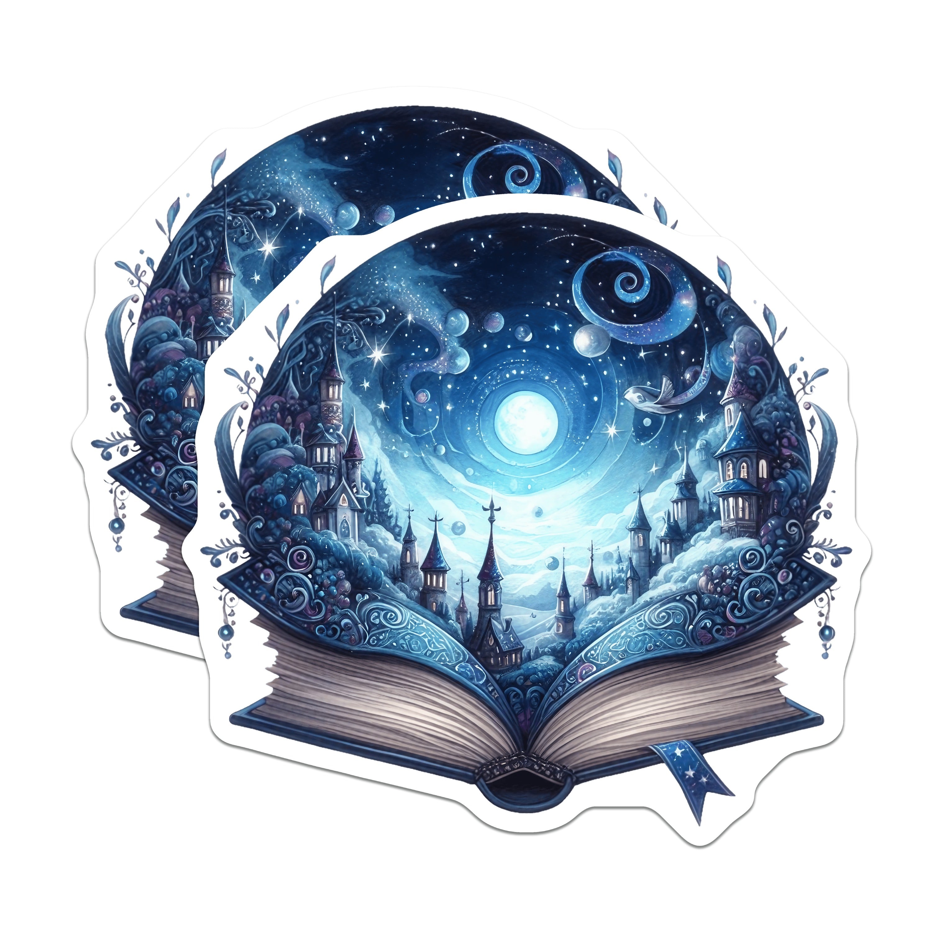 (2 Pack) Mystical Book Magnets - Celestial Fantasy Castle Art - Whimsical Reader Decor - Storybook Fridge Magnets - 5 Inches On Longest Side - Thick Durable Magnet - Made in USA - MAG39098