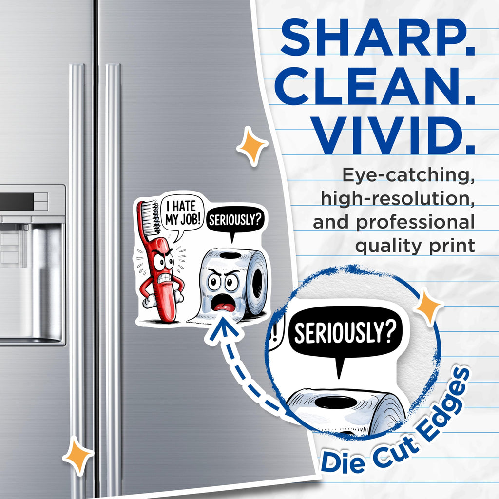 (2 Pack) Funny Bathroom Magnets - Toothbrush Toilet Paper - I Hate My Job Decor - 5" On Longest Side - Premium Magnet - for Cars, Refrigerators, Toolboxes, Lockers - Made in USA - MAG15222