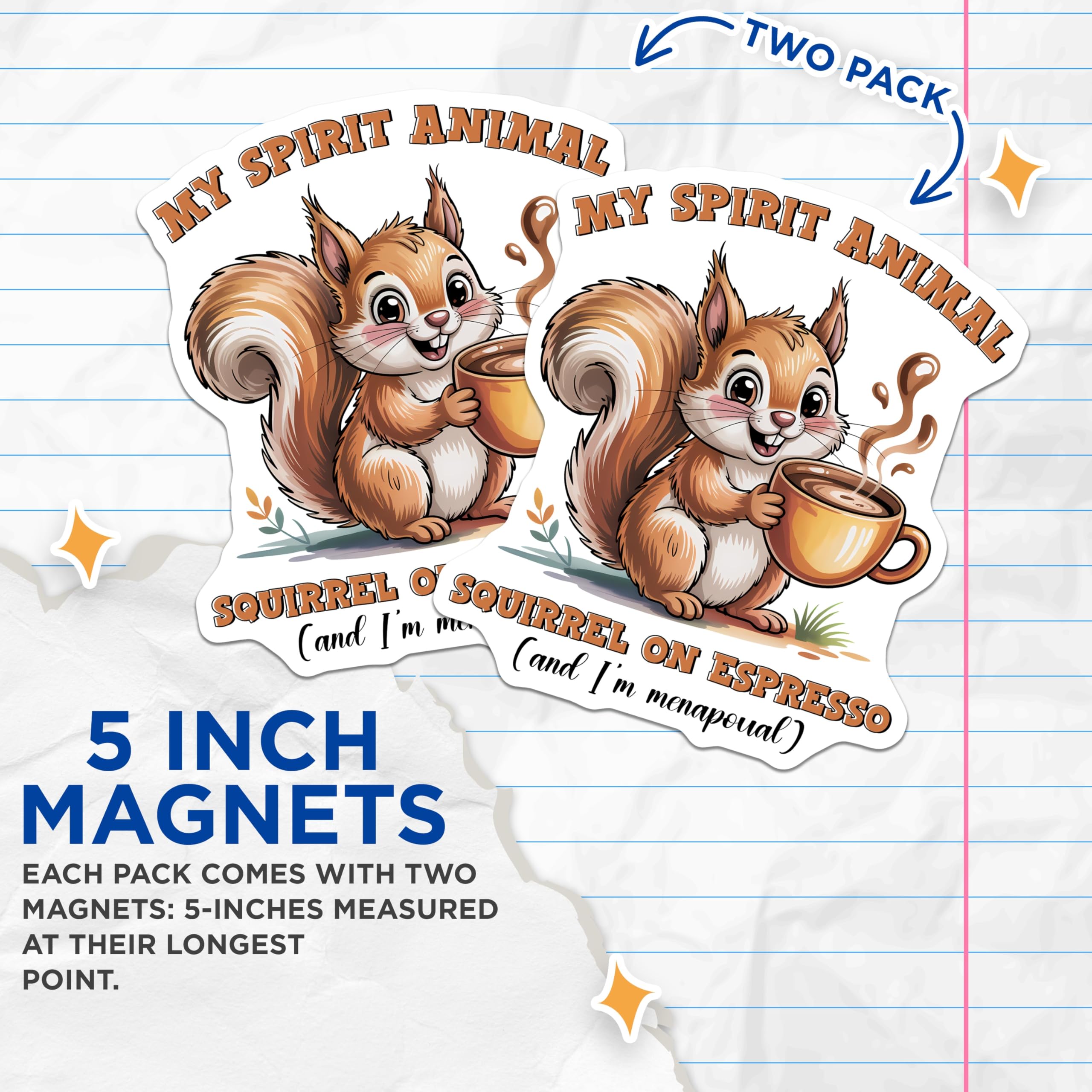 (2 Pack) Squirrel Coffee Magnets - Funny Animal - Spirit Animal Squirrel Coffee Lover - 5" On Longest Side - Premium Magnet - for Cars, Refrigerators, Toolboxes, Lockers - Made in USA - MAG14017