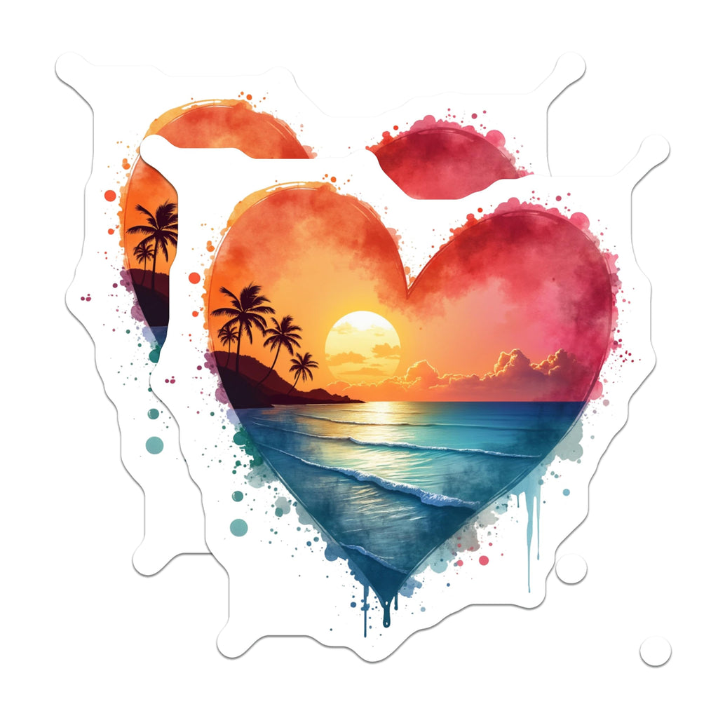 (2 Pack) Sunset Beach Magnets - Tropical Heart Decor - Ocean Scene Refrigerator Art - 5 Inches On Longest Side - Thick Durable Magnet - Made in USA - MAG25551