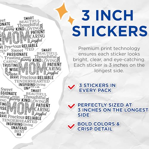 (3 Pack) Mom Heart Decals - Mother Affirmations - Leopard Mom Decal- 3 Inches On Longest Side - Easy Peel & Apply - Made in USA - 3MCS5949