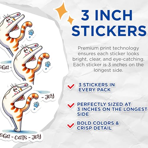 (3 Pack) Yoga Cat Decals - Cute Feline Pose - Laptop Decals - 3 Inches On Longest Side - Easy Peel & Apply - Made in USA - 3MCS1286