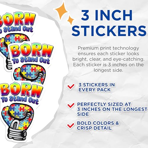 (3 Pack) Autism Awareness Decals - Puzzle Boxing Glove - Stand Out Laptop Decals- 3 Inches On Longest Side - Easy Peel & Apply - Made in USA - 3MCS5361