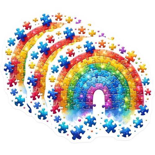 (3 Pack) Rainbow Puzzle Decals - Colorful Jigsaw Art - Laptop Decor - 3 Inches On Longest Side - Easy Peel & Apply - Made in USA - 3MCS6662