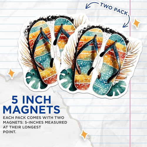 (2 Pack) Beach Flip Flops Magnets Magnets - Tropical Sandals Magnet - Summer Vibes Decoration - 5" On Longest Side - Made in USA - Sticks to Refrigerators & Metal Surfaces - MAG9324