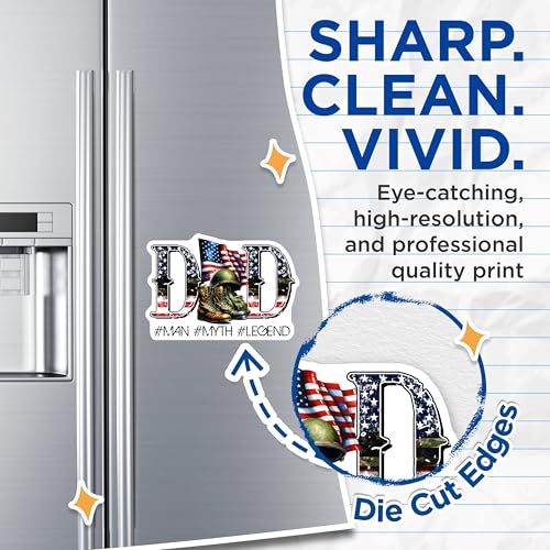 (2 Pack) Dad Man Myth Legend Magnets - Patriotic Veteran Magnets - Military Appreciation Dad Magnets - 5" On Longest Side - for Cars, Refrigerators, Toolboxes, Lockers - Made in USA BMCS3237