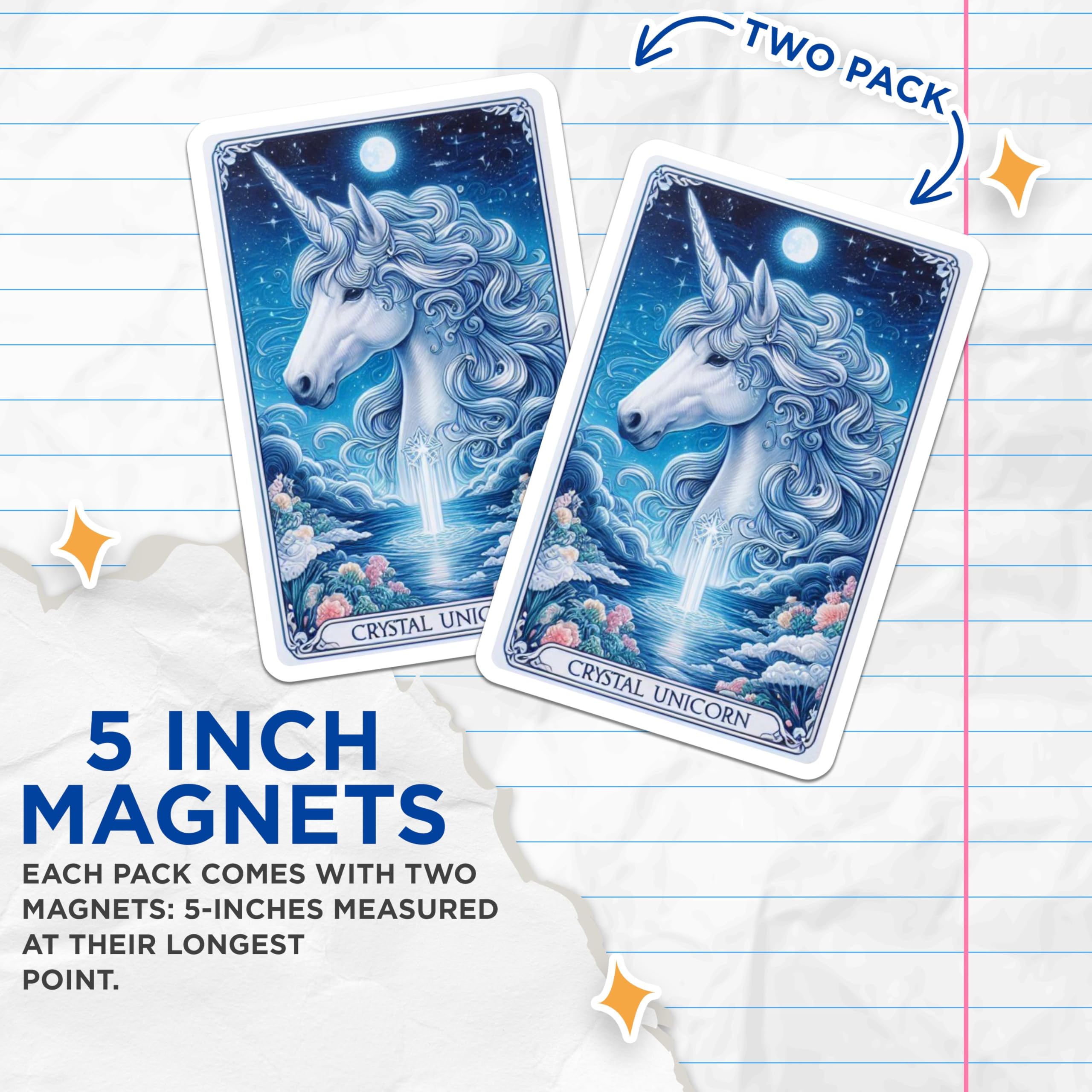 (2 Pack) Crystal Unicorn Magnets - Mystical Fantasy Art - Celestial Starry Night Magical Decor - Enchanting Mythical Creature - 5 Inches On Longest Side - Thick Durable Magnet - Made in USA - MAG22642