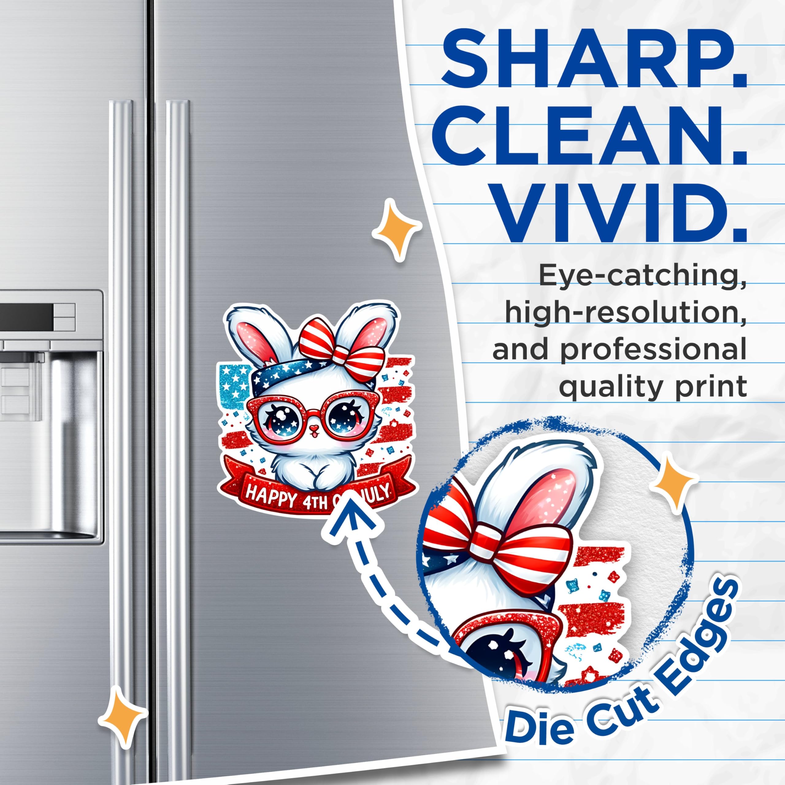 (2 Pack) Happy 4th of July Bunny Magnets - Patriotic Rabbit Magnets - Independence Day Holiday Magnets- 5" On Longest Side - for Fridges, Toolboxes, Cars - Made in USA - MAG2706
