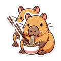 (2 Pack) Cute Noodle Eating Animal Stickers - Adorable Animal Art - Fun Stickers for Water Bottles - 5" On Longest Side - Sticks to Smooth Flat Surfaces - Made in USA - BMCS9906
