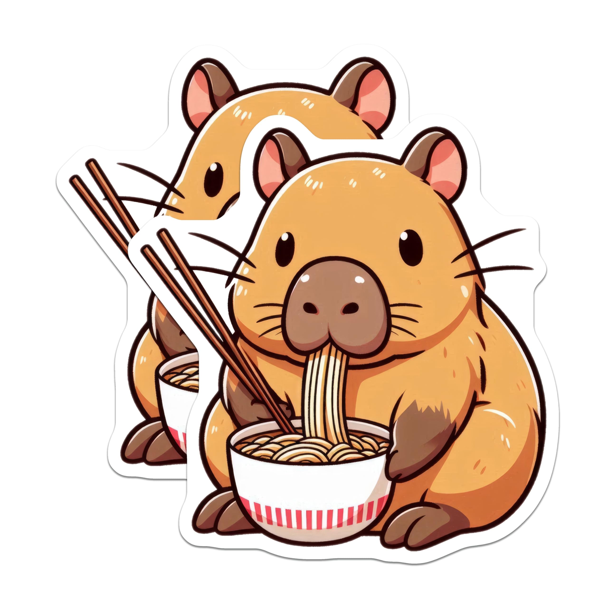 (2 Pack) Cute Noodle Eating Animal Stickers - Adorable Animal Art - Fun Stickers for Water Bottles - 5" On Longest Side - Sticks to Smooth Flat Surfaces - Made in USA - BMCS9906
