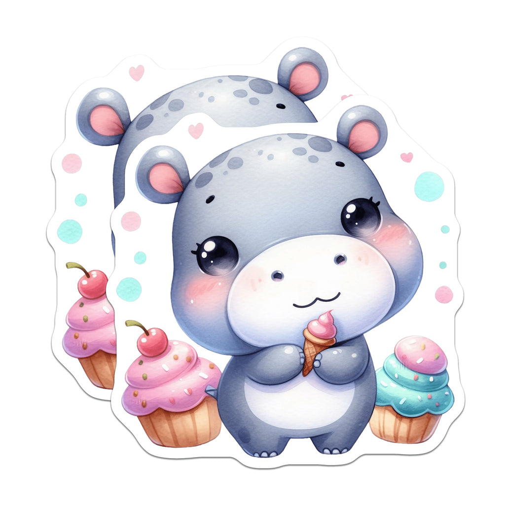(2 Pack) Cute Hippo Magnets - Kawaii Animal Refrigerator Magnet - Sweet Treat Locker Decor - Nursery Kids Room Accessory - 5 Inches On Longest Side - Thick Durable Magnet - Made in USA - MAG36364