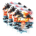 (3 Pack) Palm Trees Sunset Decals - Beach View Stickers - Laptop Decal - 3 Inches On Longest Side - Easy Peel & Apply - Made in USA - 3MCS0607
