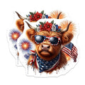 (2 Pack) Highland Cow Stickers - Patriotic Animal Art - Fourth of July Celebration - 5" On Longest Side - Sticks to Smooth Flat Surfaces - Made in USA - BMCS6367
