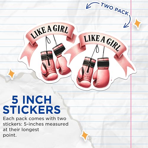 (2 Pack) Boxing Themed Motivational Stickers - Like a Girl - Sports Inspiration - 5" On Longest Side - Sticks to Smooth Flat Surfaces - Made in USA - BMCS8355