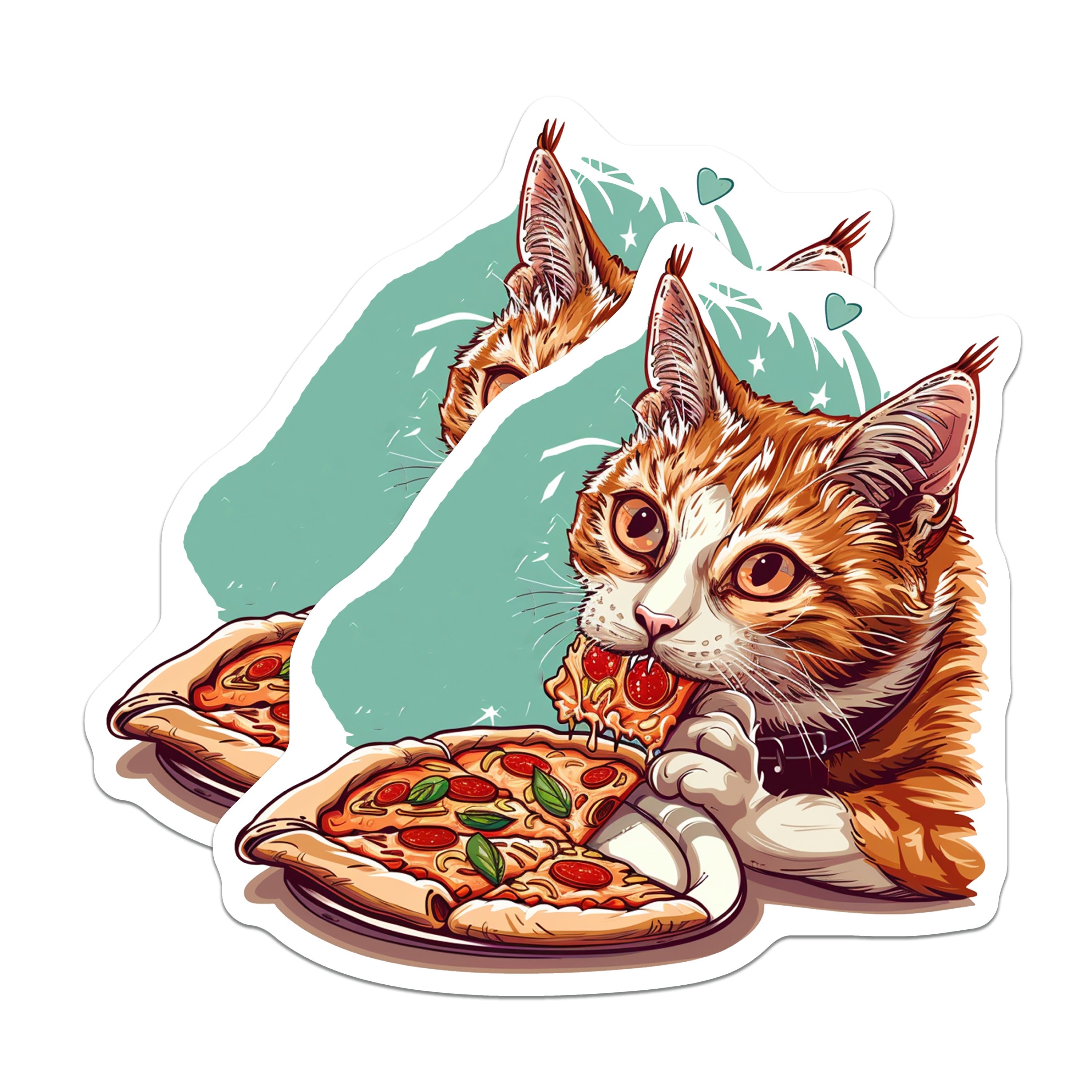 (2 Pack) Funny Cat Pizza Magnets - Foodie Pet Refrigerator Decor - Quirky Animal Kitchen Art - 5 Inches On Longest Side - Thick Durable Magnet - Made in USA - MAG36064