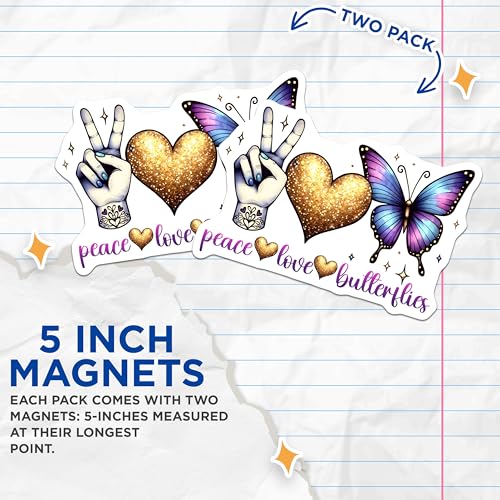 (2 Pack) Vibrant Butterfly Decor Magnet - 5" On Longest Side - Sticks to Smooth Flat Surfaces - Made in USA - MAG9727