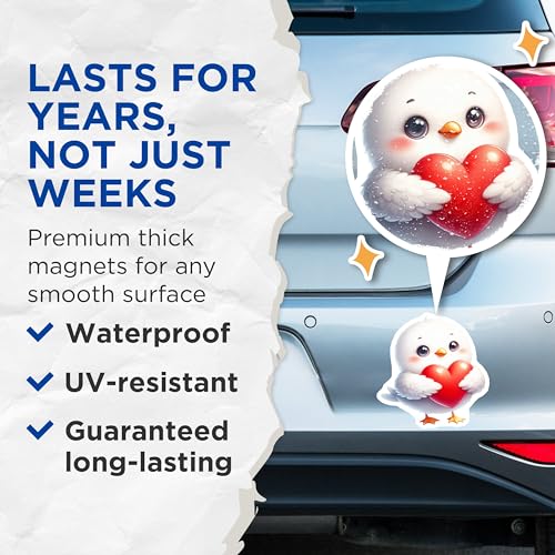 (2 Pack) Cute Bird Magnets - Heart Holding Love Bird - White Bird ation - Sweet Bird Fridge Magnets - Adorable Bird Magnets - 5" On Longest Side - for Cars, Fridges, Toolboxes - Made in USA - MAG3667