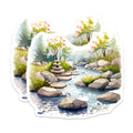 (2 Pack) Japanese Garden River Landscape Magnets - Zen Stacked Stones Nature Art - Serene Watercolor Tranquil Scene Decor - 5 Inches On Longest Side - Thick Durable Magnet - Made in USA - MAG19957