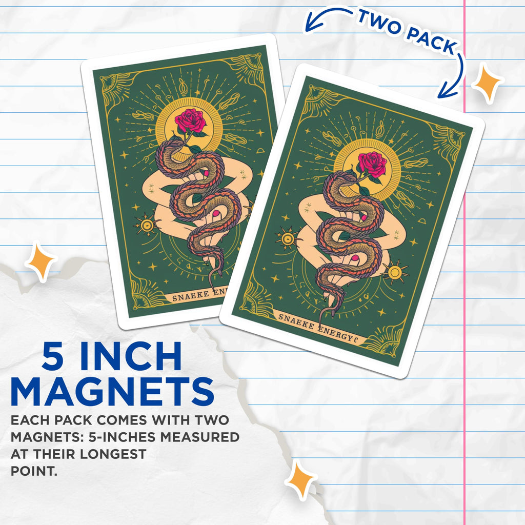 (2 Pack) Snake Energy Magnets - Mystical Rose Sun Design - Serpent Hands Artwork - Cosmic Esoteric Symbolism Decor - 5 Inches On Longest Side - Thick Durable Magnet - Made in USA - MAG22290