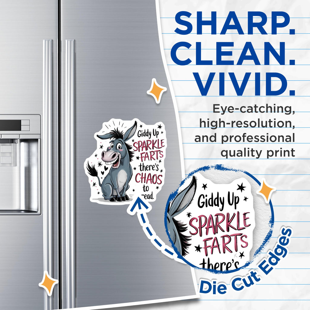 (2 Pack) Funny Donkey Magnets - Sparkle Farts Quote - Chaos Spreader Sarcasm - 5 Inches On Longest Side - Thick Durable Magnet - Made in USA - MAG20220