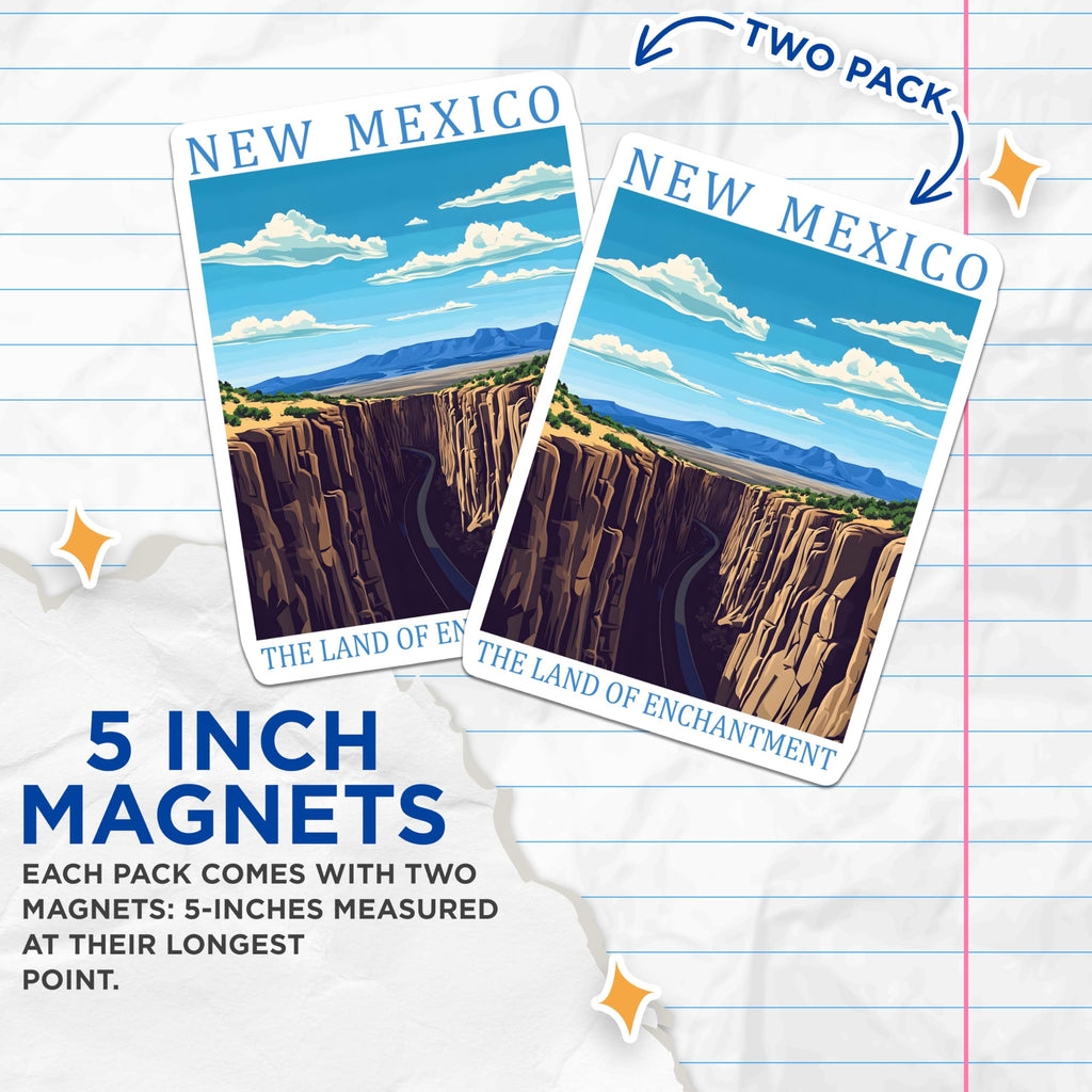 (2 Pack) New Mexico Magnets - The Land of Enchantment - Road Through Canyon Souvenir - 5" On Longest Side - Premium Magnet - for Cars, Refrigerators, Toolboxes, Lockers - Made in USA - MAG18351