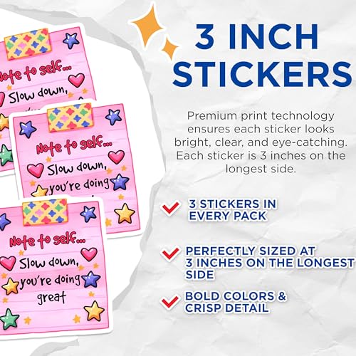 (3 Pack) Slow Down Decals - Positive Affirmations - Note to Self Stickers - 3 Inches On Longest Side - Easy Peel & Apply - Made in USA - 3MCS7085