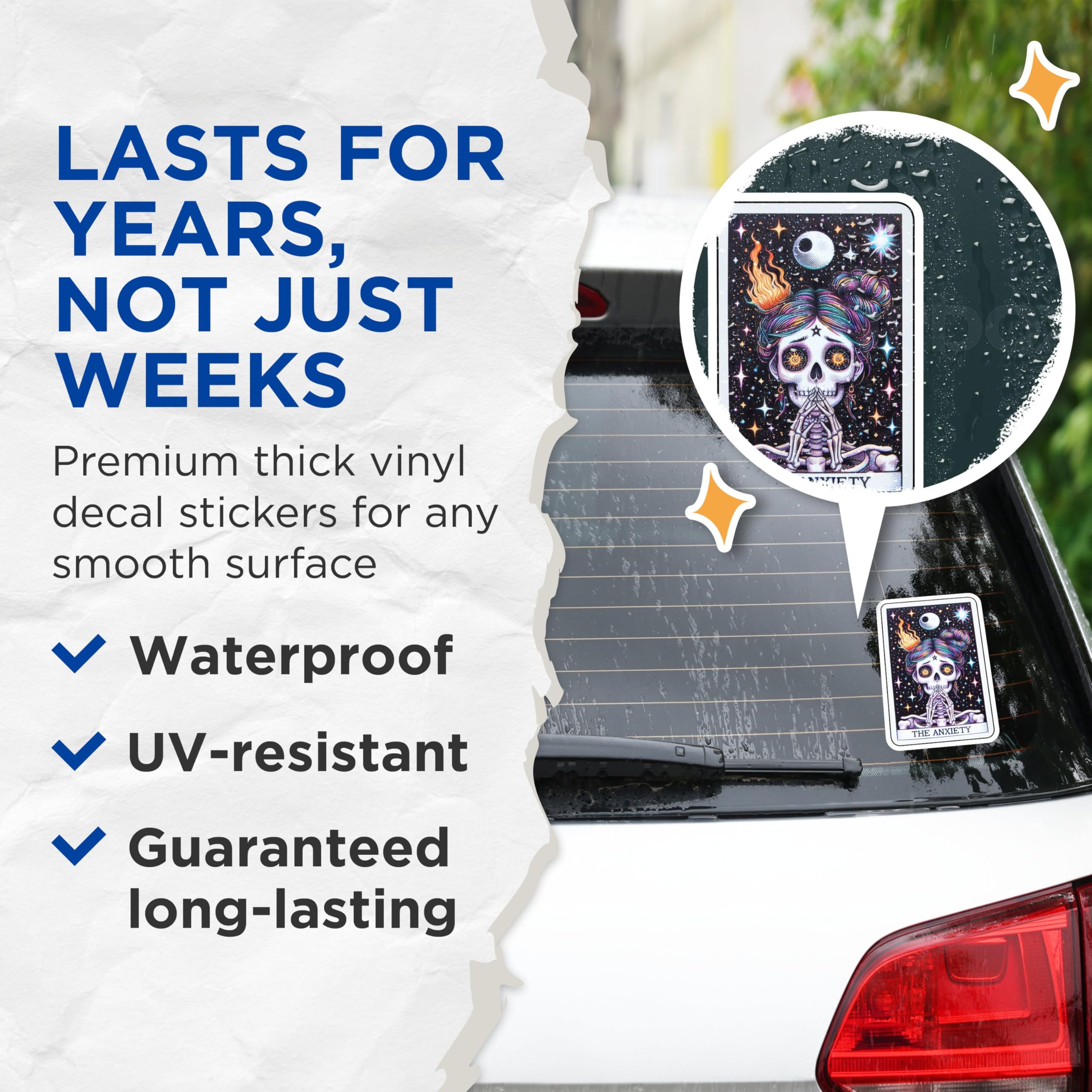 (2 Pack) Skull Art Stickers - Anxiety Themed Design - Black and White Skull Decals - Horror Aesthetic Stickers - 5" On Longest Side - Sticks to Smooth Flat Surfaces - Made in USA - BMCS5347