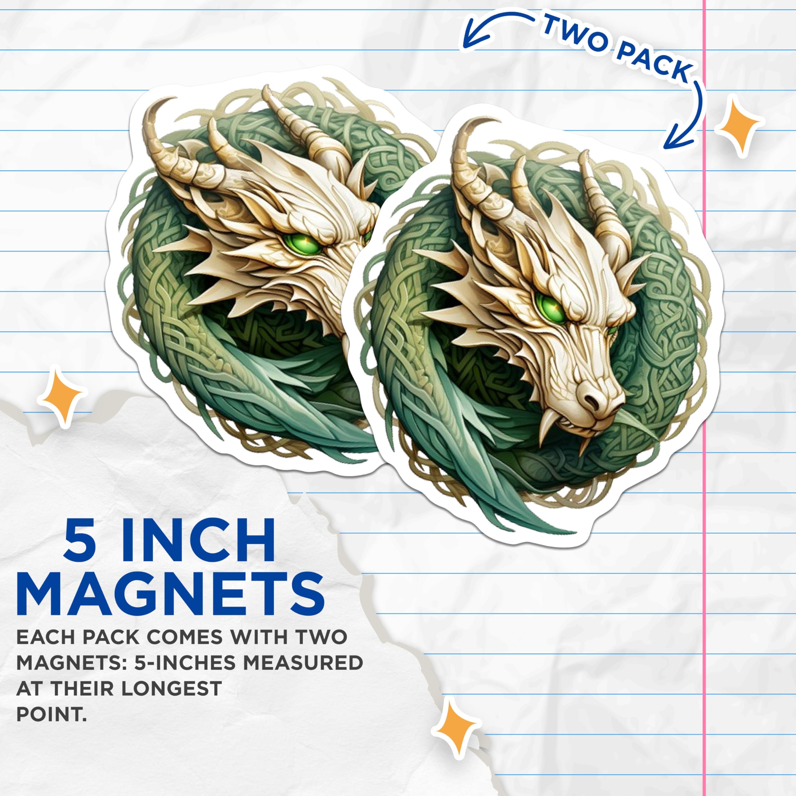 (2 Pack) Mythical Green Dragon Magnets - Celtic Art Decor - Fantasy Home Accent - 5 Inches On Longest Side - Thick Durable Magnet - Made in USA - MAG26571