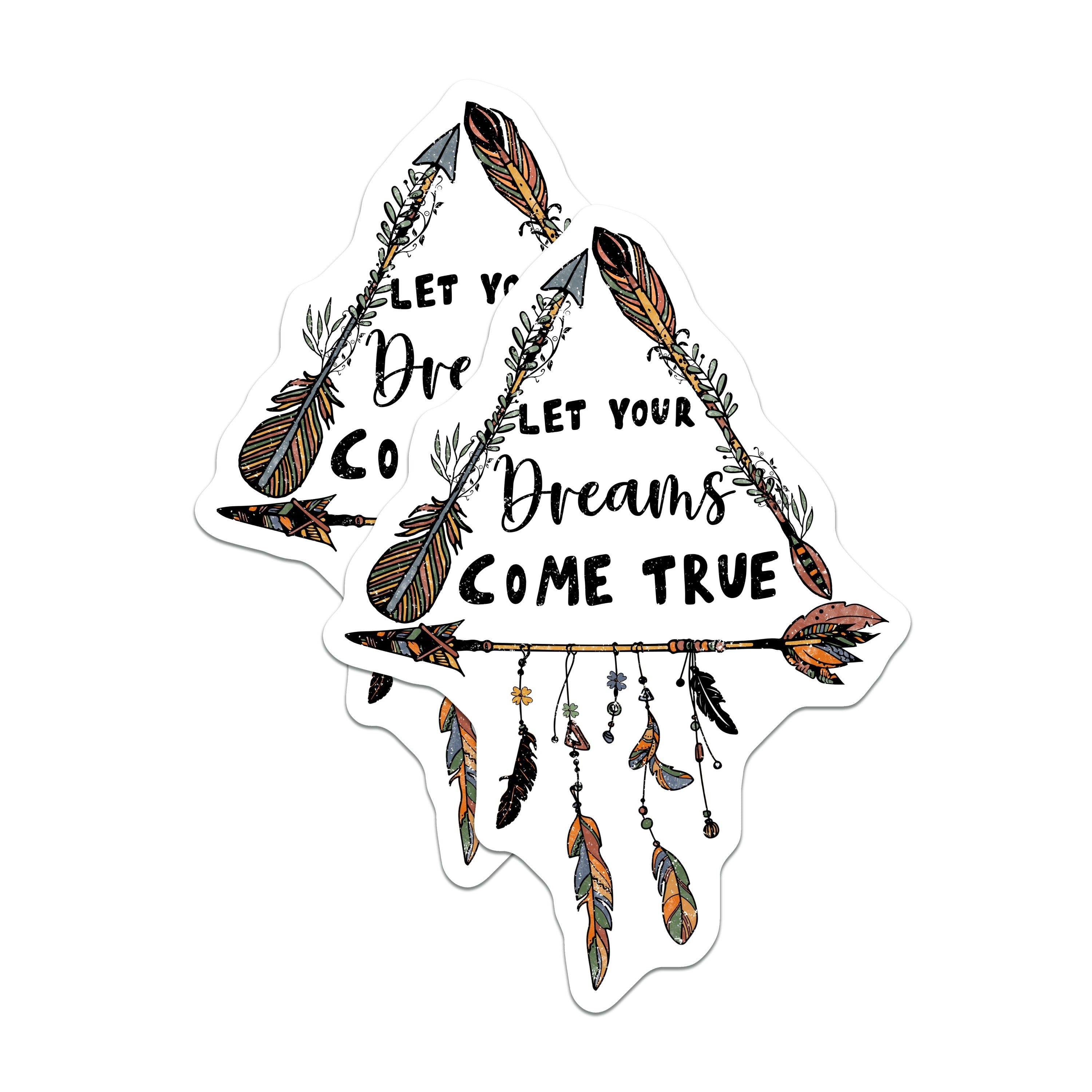 (2 Pack) Let Your Dreams Come True Magnets - Boho Feather Arrow Decor - Positive Affirmation - 5 Inches On Longest Side - Thick Durable Magnet - Made in USA - MAG39894