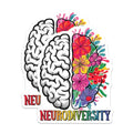 (2 Pack) Neurodiversity Stickers - Brain Art - Colorful Floral Design - 5" On Longest Side - Sticks to Smooth Flat Surfaces - Made in USA - BMCS8423