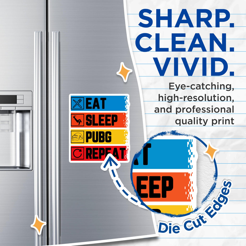 (2 Pack) PUBG Magnets - Eat Sleep Game Repeat - Player Refrigerator Decor - 5 Inches On Longest Side - Thick Durable Magnet - Made in USA - MAG20577