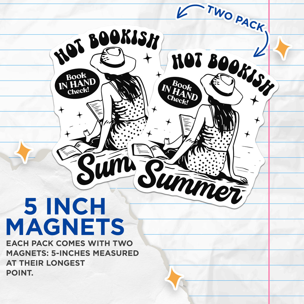 (2 Pack) Hot Bookish Summer Magnets - Book Lover Reader Aesthetic - Beach Vacation Decor - Cozy Reading Vibes - 5 Inches On Longest Side - Thick Durable Magnet - Made in USA - MAG39889