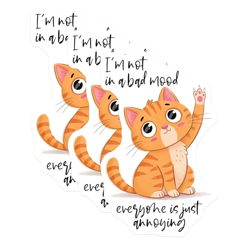 (3 Pack) Annoyed Cat Decals - Grumpy Kitten - Sarcastic Kitty Stickers - 3 Inches On Longest Side - Easy Peel & Apply - Made in USA - 3MCS2100