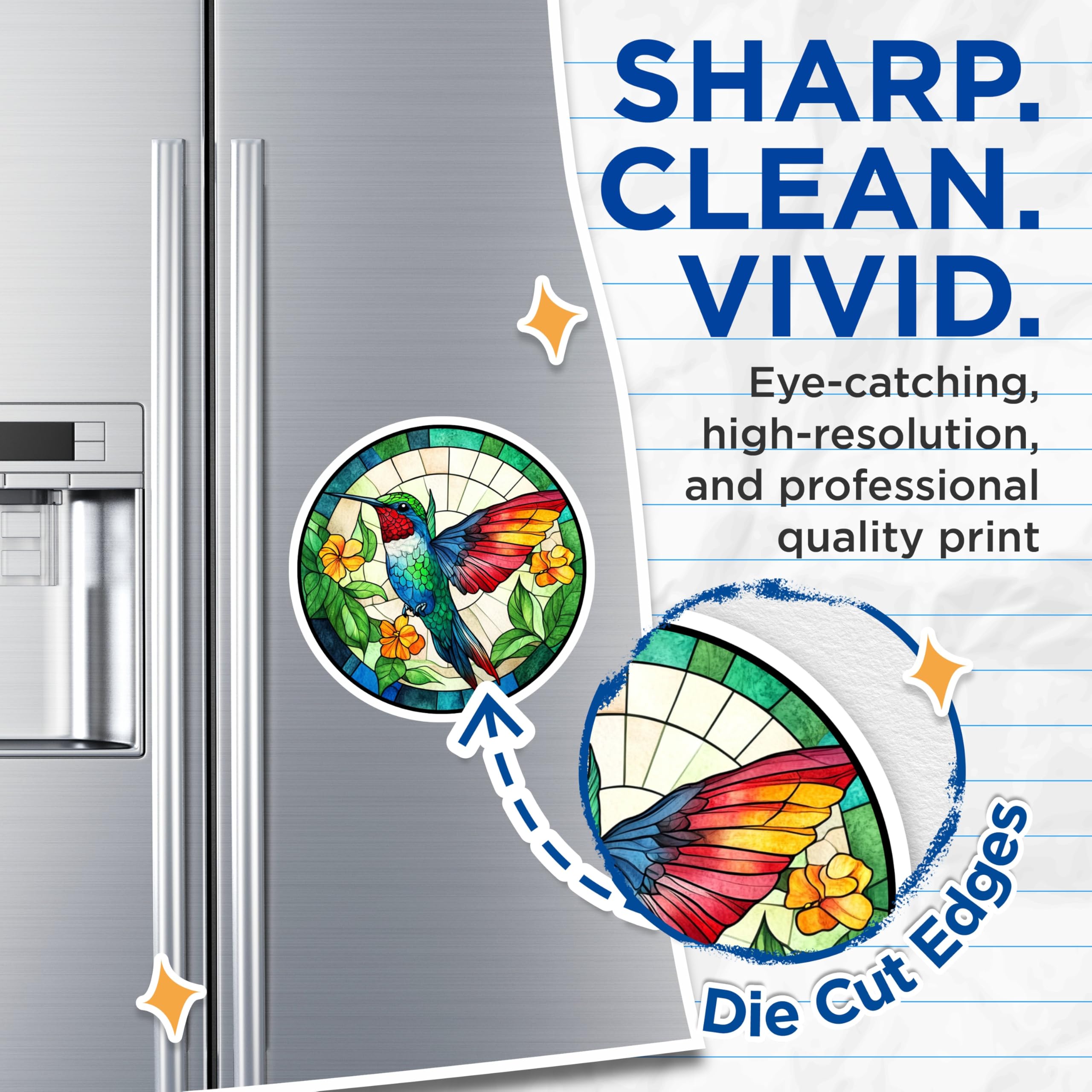 (2 Pack) Stained Glass Hummingbird Magnets - Nature Bird Art - Colorful Fridge Decor Accents - 5 Inches On Longest Side - Thick Durable Magnet - Made in USA - MAG23262