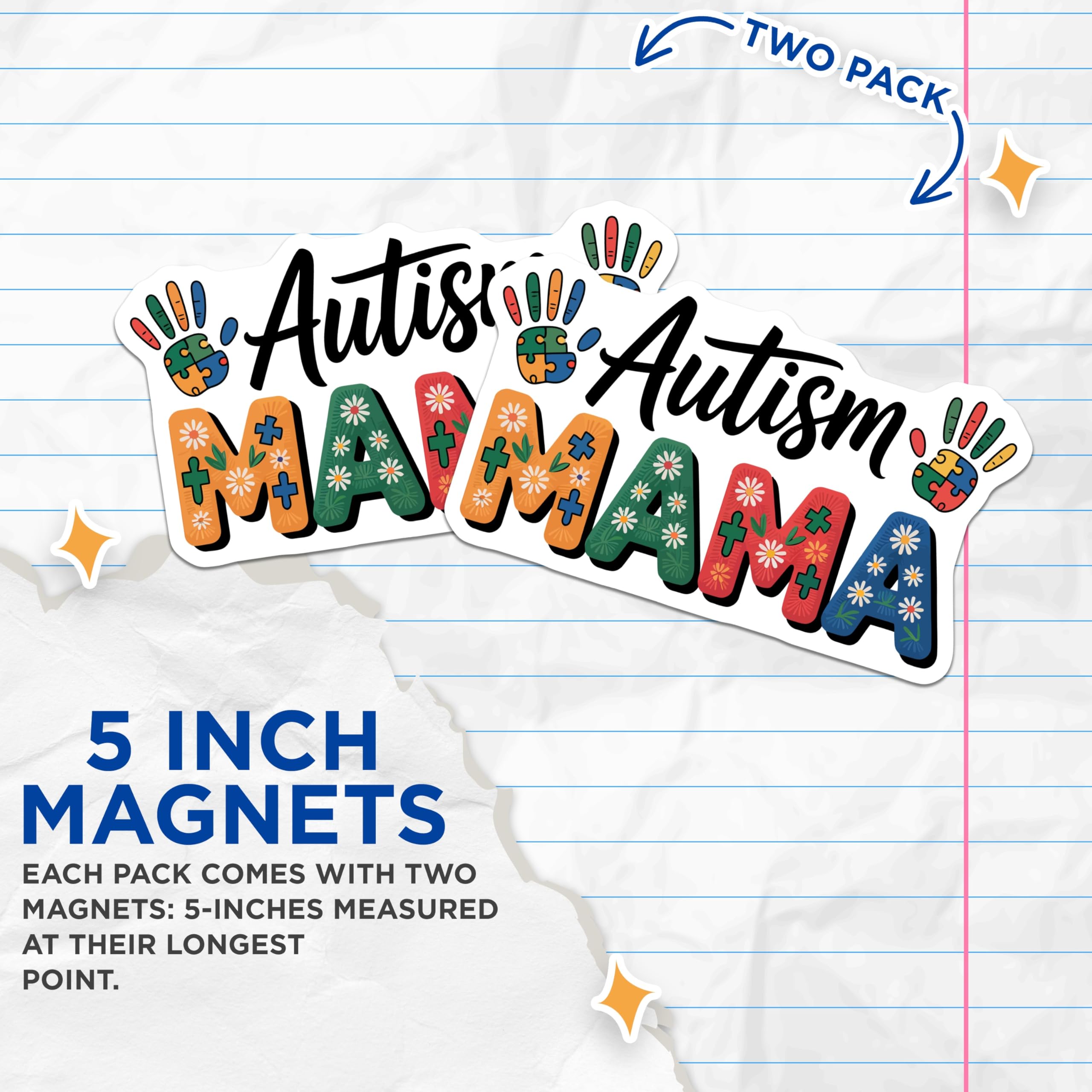 (2 Pack) Autism Mama Magnets - Autism Awareness - Puzzle Piece Hand - Special Needs Support - Neurodiversity Ally - 5 Inches On Longest Side - Thick Durable Magnet - Made in USA - MAG22046