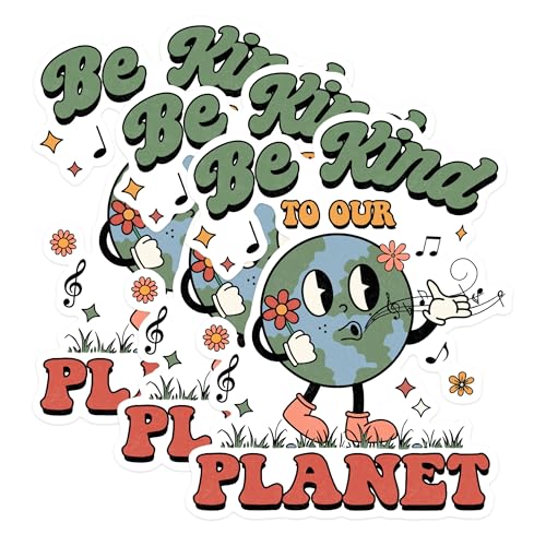 (3 Pack) Be Kind Planet Decals - Earth Cartoon - Laptop Decals - 3 Inches On Longest Side - Easy Peel & Apply - Made in USA - 3MCS1644