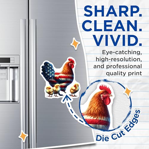 (2 Pack) Patriotic Rooster and Chicks Magnets - American Flag Rooster - Farmhouse Kitchen Decor - Rustic Farm Animal - 5" On Longest Side - for Cars, Fridges, Toolboxes - Made in USA - MAG6967
