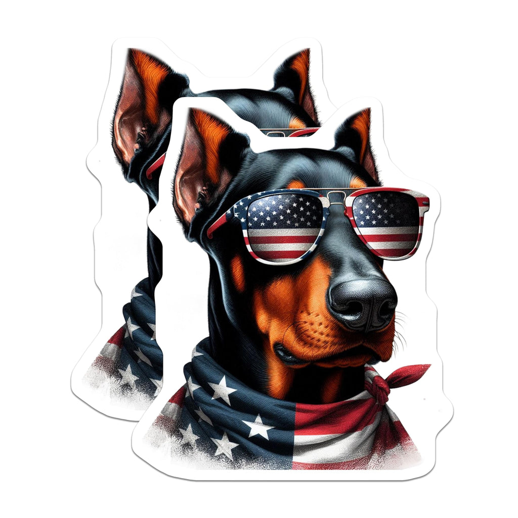 (2 Pack) Doberman Magnets - Patriotic Dog - USA American Flag Decor - 5" On Longest Side - Premium Magnet - for Cars, Refrigerators, Toolboxes, Lockers - Made in USA - MAG14350