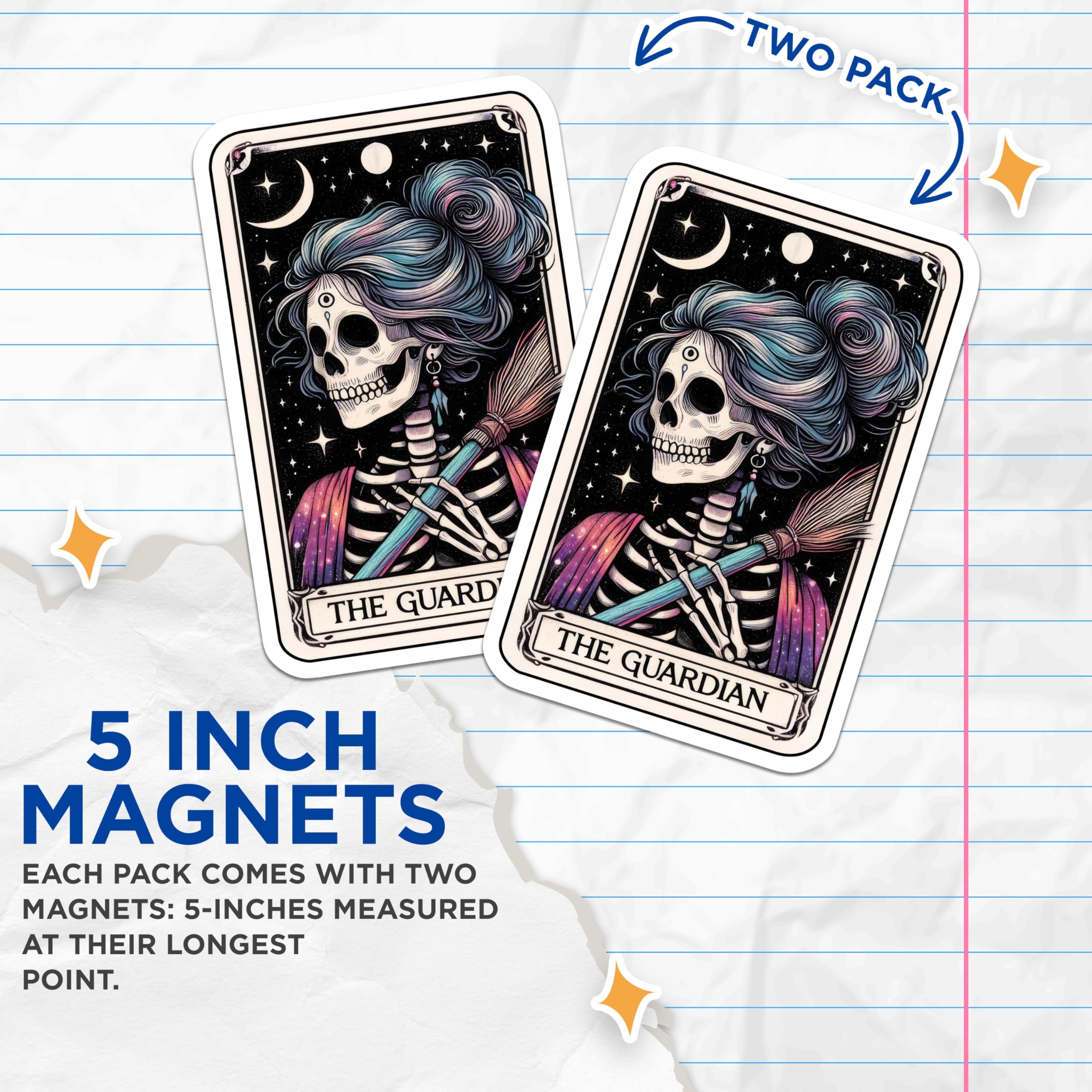 (2 Pack) Skeleton Guardian Magnets - Tarot Card Art - Witchy Celestial Decor - 5 Inches On Longest Side - Thick Durable Magnet - Made in USA - MAG23227