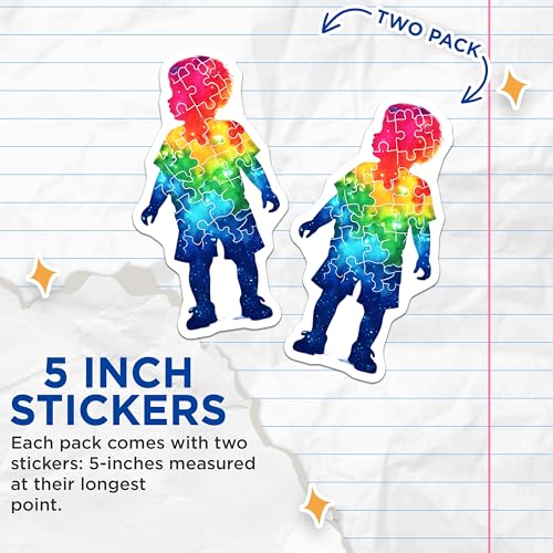 (2 Pack) Autism Awareness Stickers - Puzzle Piece - Child Silhouette - 5" On Longest Side - Sticks to Smooth Flat Surfaces - Made in USA - BMCS7902