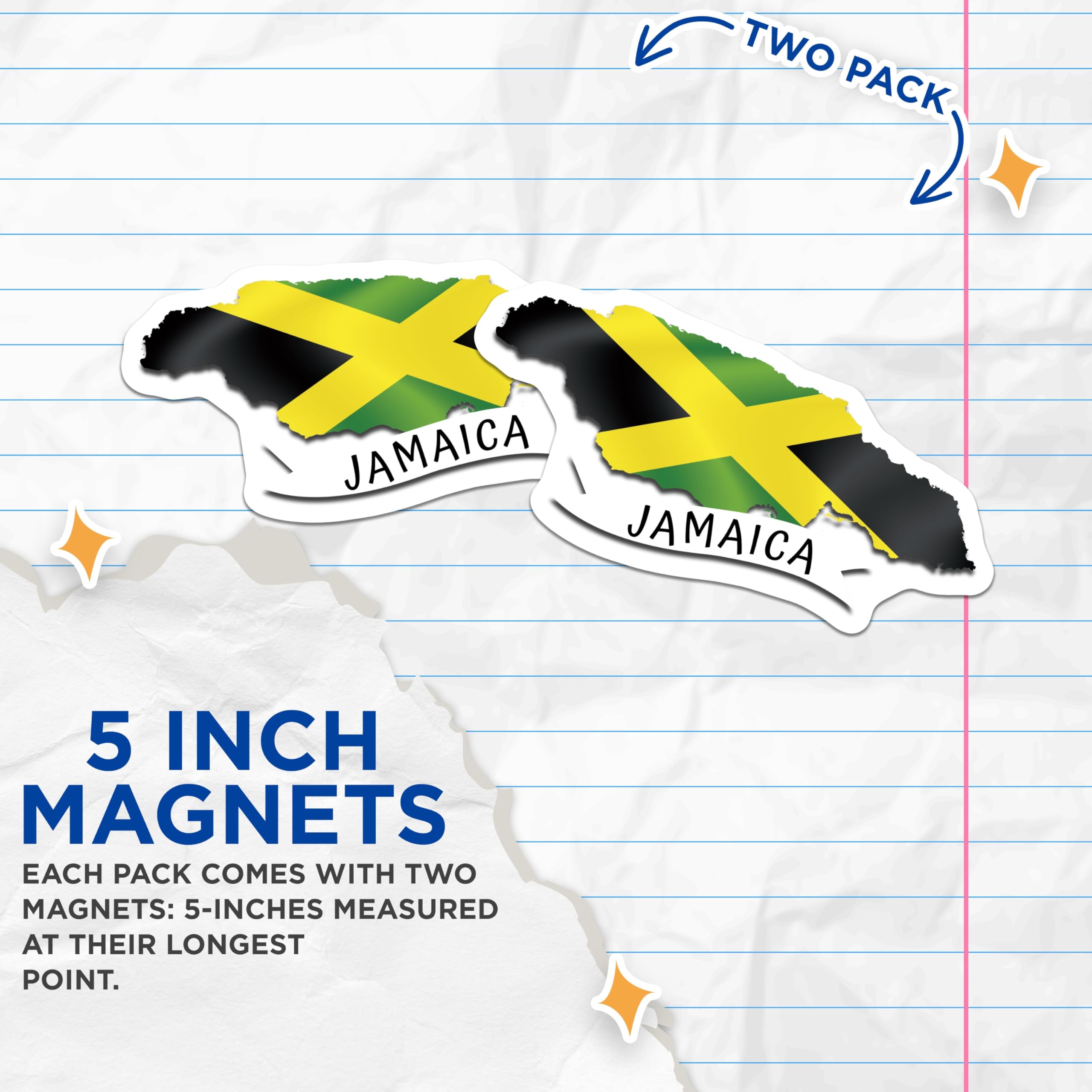 (2 Pack) Jamaica Map Magnets - Jamaican Flag Decor - Caribbean Island Souvenir - 5 Inches On Longest Side - Thick Durable Magnet - Made in USA - MAG19048