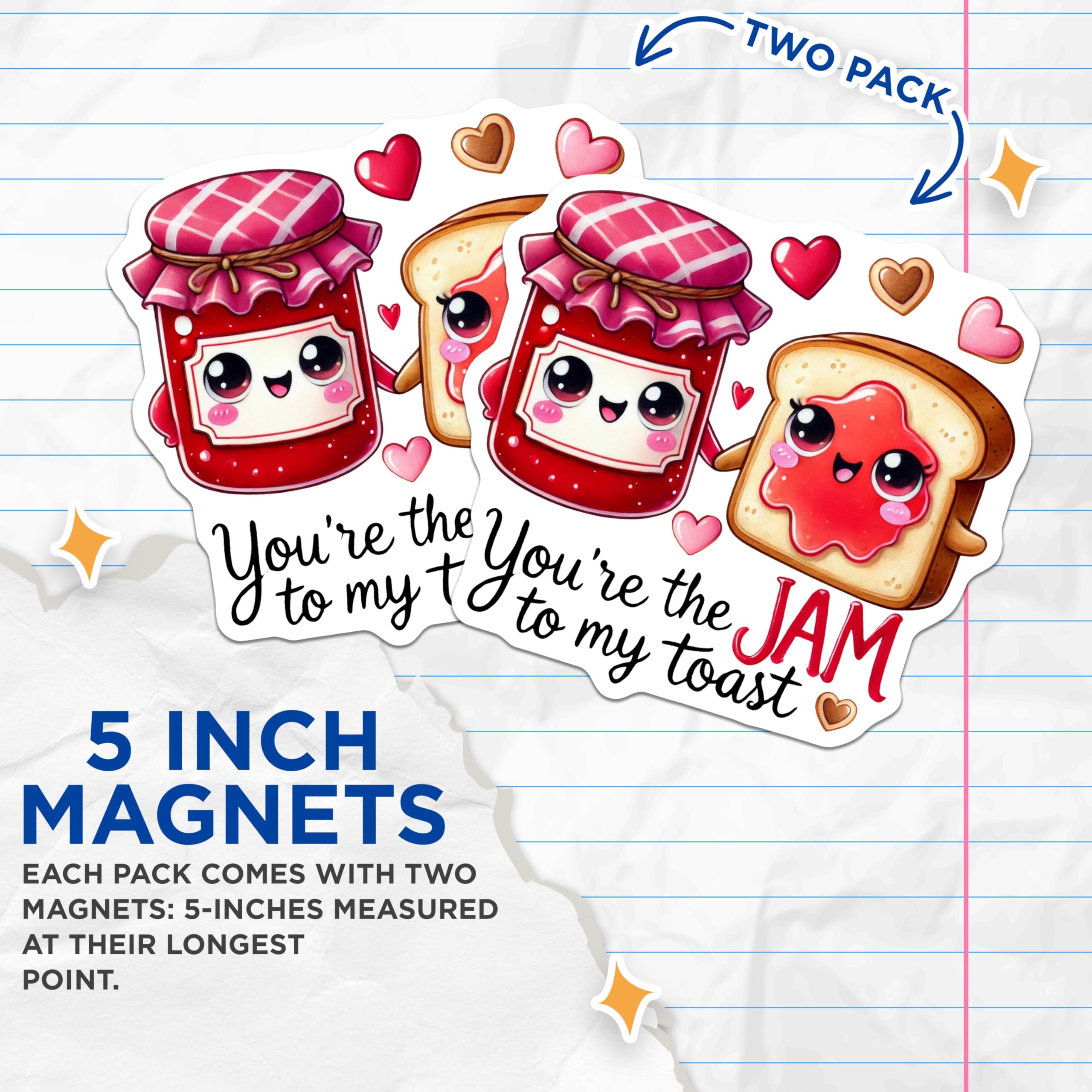 (2 Pack) Jam Toast Magnets - Cute Couple Food Art - Sweet Love Kitchen Decor - Refrigerator Valentines Day Anniversary - 5 Inches On Longest Side - Thick Durable Magnet - Made in USA - MAG19741